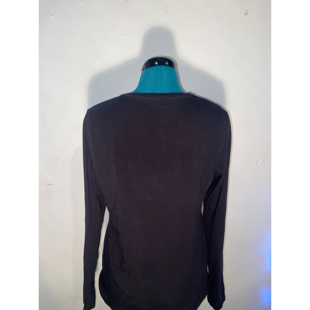 Nautica Mens Long Sleeve Crewneck T-Shirt Black Cotton Stretch Size M Logo Tee - Picture 2 of 5